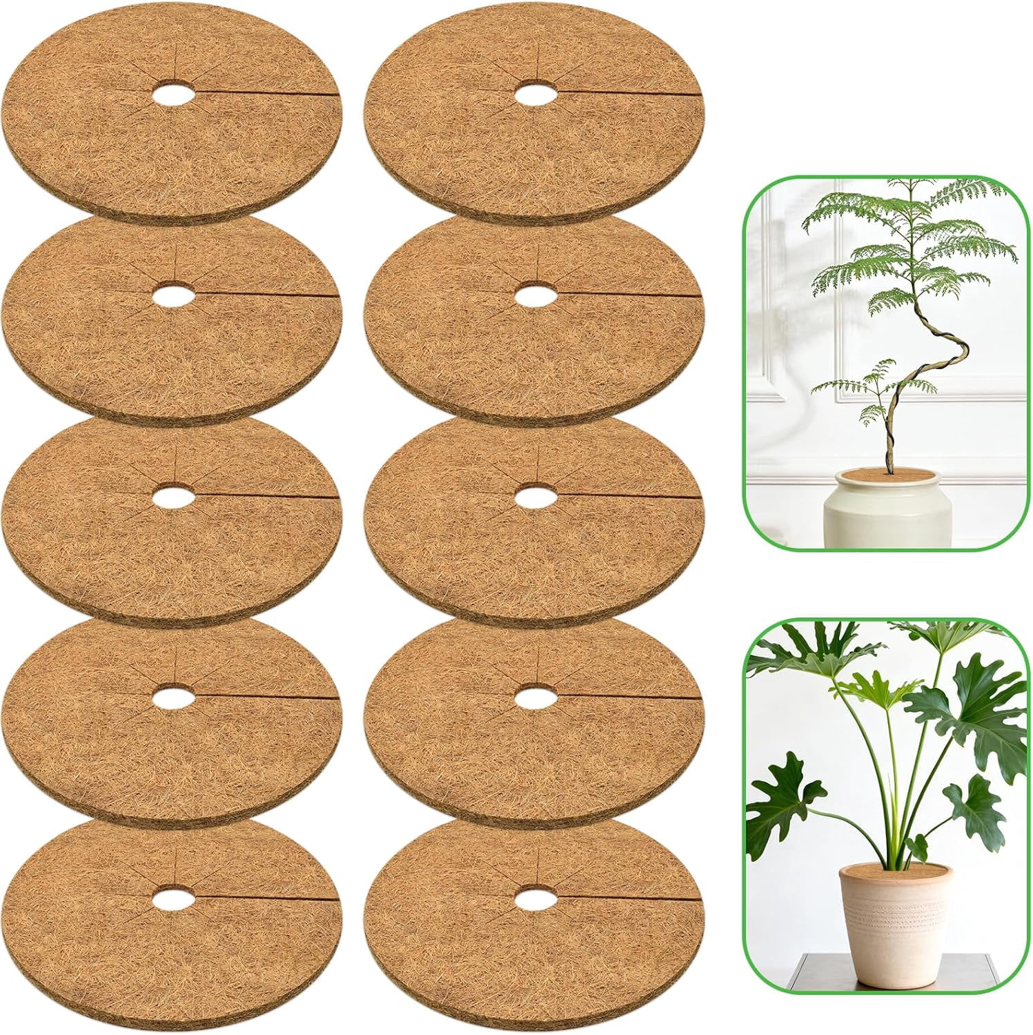 10 Pack All-Season All-Weather Adaptable 11.8 Inch Coconut Coir Mulch Ring, Year-Round Coco Coir Tree Protector Mat, Indoor Outdoor Plant Cover Disc for Spring Summer Fall Winter Garden Use