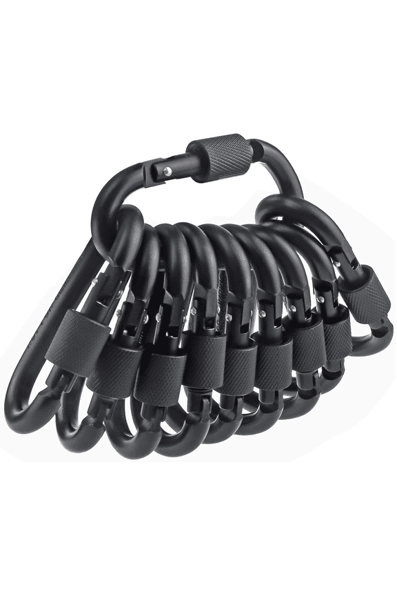 10 Pack Aluminum D Ring Key Rings Hiking Clips Locking Carabiner for Hiking Camping Fishing and Outdoor Use，Clips with Screw Gate Multicolored