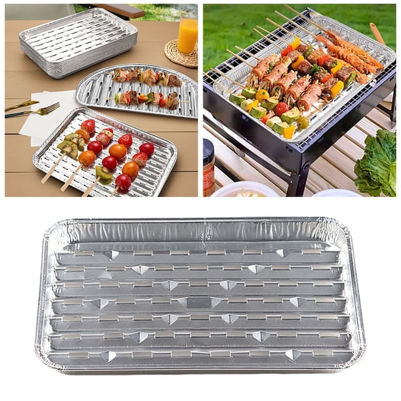 10 Pack Aluminum Grill Pans 13x9x1 Inch, Heavy Duty Disposable Foil Baking Sheet, Broiler Pan with Ribbed Bottom for BBQ Oven Takeout Cooking Steaming Roasting Grilling Meal Prep