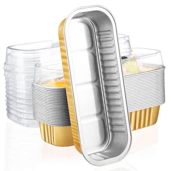 10 Pack Aluminum Mini Loaf Pans, Aluminum Foil Pans with Lid,202ml Disposable Rectangle Baking Containers Muffin Baking Tins, Cake Pans with Lids Spoons