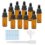 10 Pack Amber Glass Dropper Bottle with 1 Funnels & 1 Dropper & 14pcs/sheet small bottle stickers 5ml Glass Bottles for Essential Oils, Liquids - Leakproof Travel Bottles