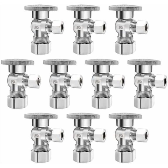 (10 Pack) Angle Stop Valve 1/2" Nominal Compression x 3/8" OD, 1/4-Turn Shut off Valve,Chrome Plated Brass,for Bathroom Toilet Kitchen Shower Plumbing.