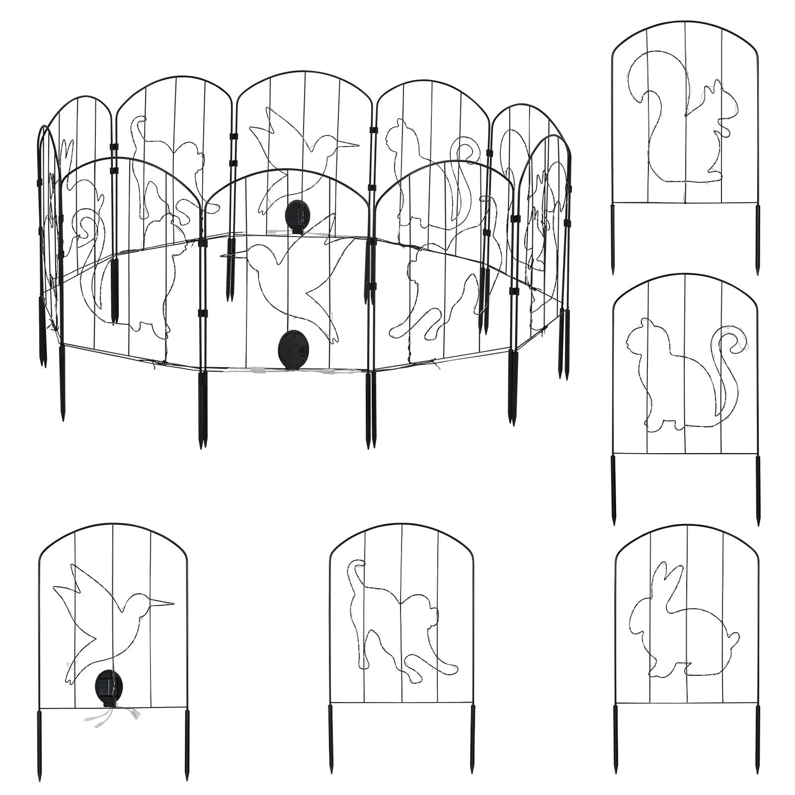 10-Pack Animal Silhouette Solar Garden Fence 10.8FT Total Length, 22in脳13in Black Metal Decorative LED Animal Barrier with Solar Lights for Yard Patio Flower Bed