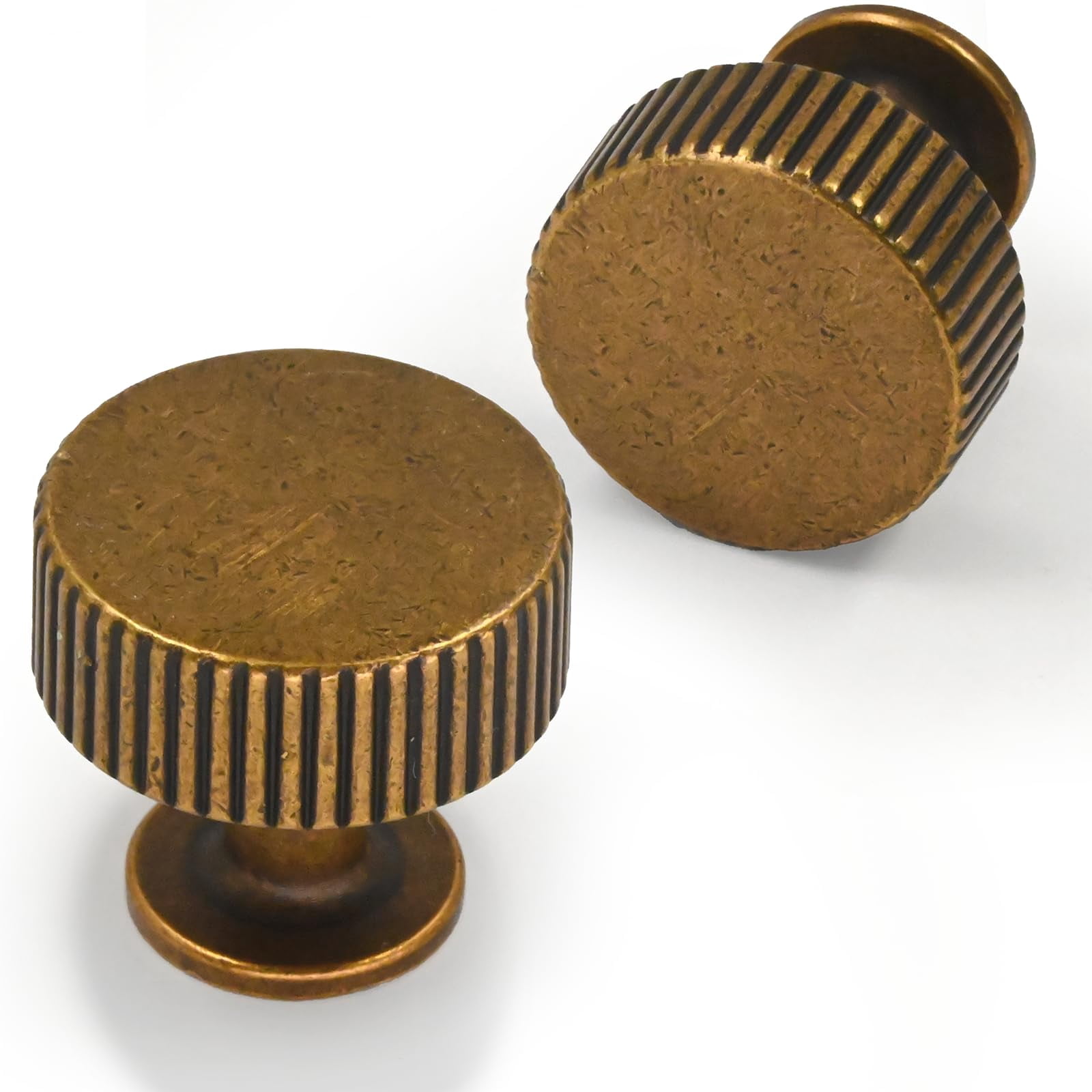 10 Pack Antique Brass Cabinet Knobs 1-1/10 Inch(28mm) Single Hole Cabinet Pulls Round Kitchen Cabinet Knobs Drawer Knobs