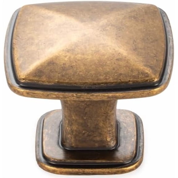 10 Pack Antique Brass Cabinet Knobs Brass Drawer Knobs K02 Square Single Hole Cabinet Pulls for Cabinets Drawer Dresser Cupboard Bedroom Closet Bathroom Vanity