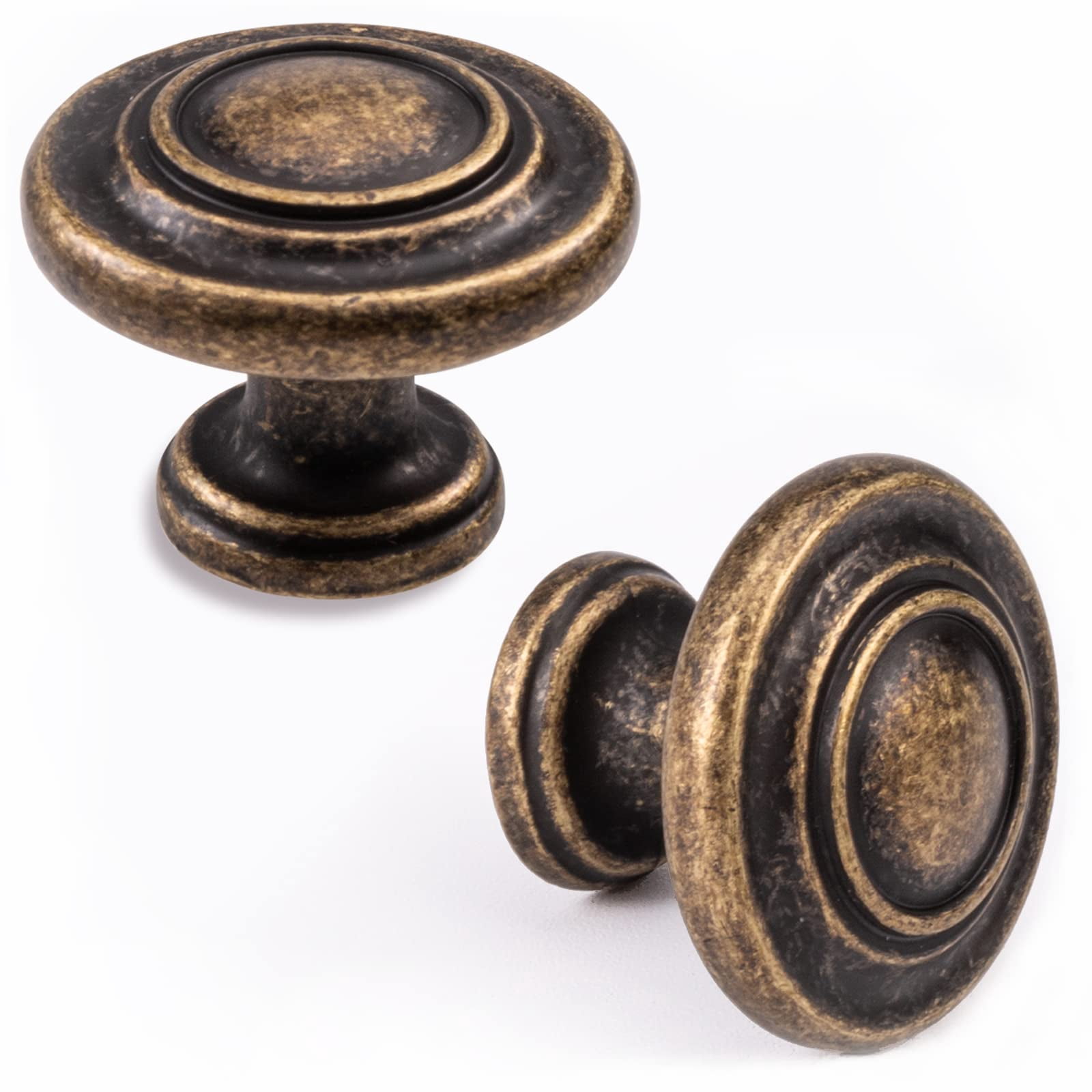 10 Pack Antique Brass Cabinet Knobs, Vintage Retro Drawer Knobs, Solid Round Dresser Knobs for Nightstands Single Hole Cabinet Hardware, Diameter 1.18in