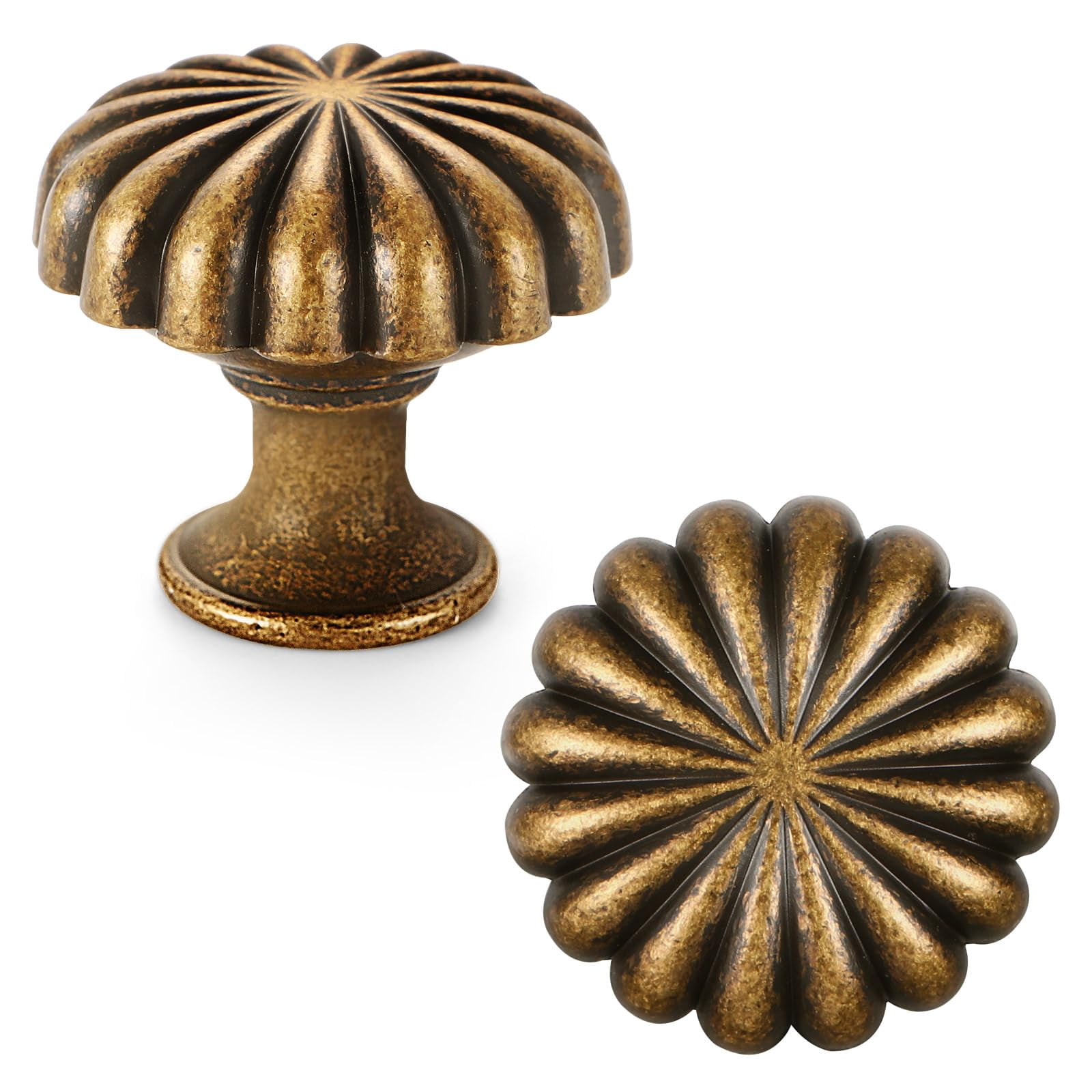 10 Pack Antique Brass Cabinet Knobs for Kitchen Cabinets and Dresser Drawers，Zinc Alloy Hardware Handles Pulls，Vintage Cupboard Drawer Knob