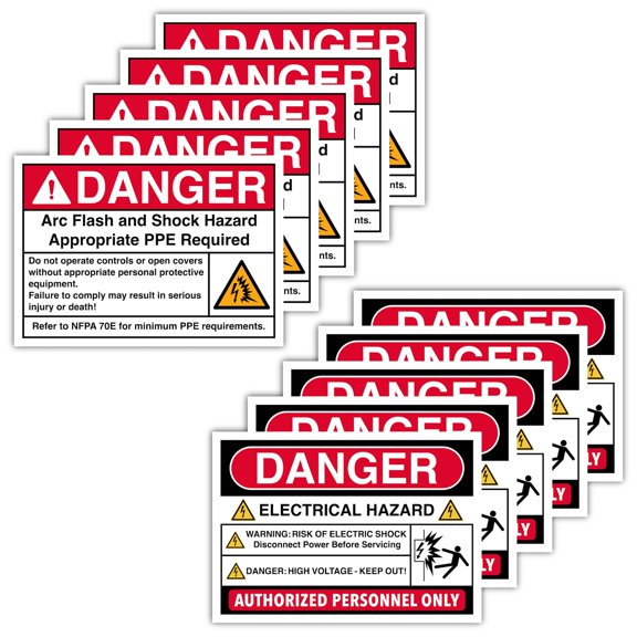 10-Pack Arc Flash & Electrical Hazard Labels 4.13 x 5.83 Laminated Polypropylene Stickers