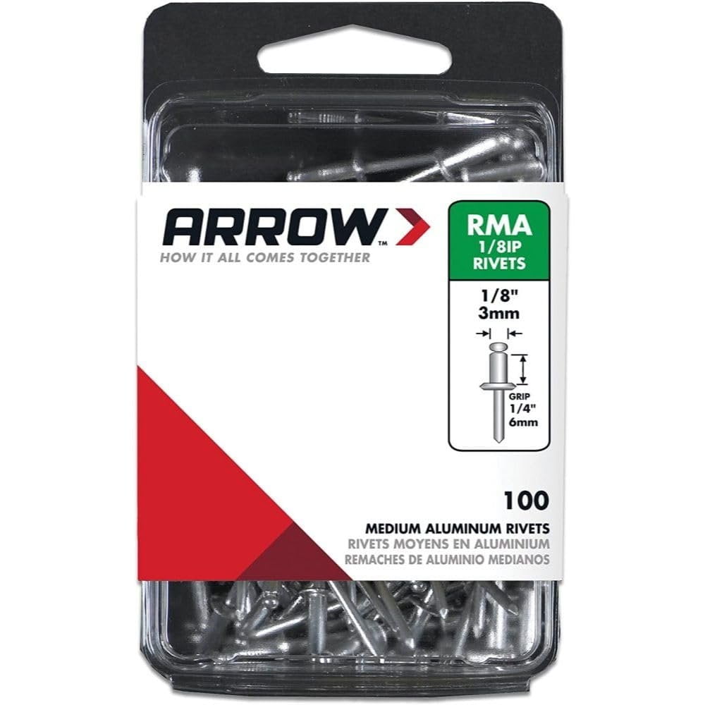 10 Pack Arrow Fastener RMA1/8IP 1/8" x 1/4" Medium Aluminum Rivet 100 per Package