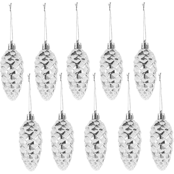 10Pcs Pine Cones Christmas Tree Ornaments Sparkling Pinecone Hanging Decors Glitter Pine Cones Pendants with String for DIY Crafts Home Xmas Tree