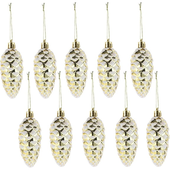 10Pcs Pine Cones Christmas Tree Ornaments Sparkling Pinecone Hanging Decors Glitter Pine Cones Pendants with String for DIY Crafts Home Xmas Tree