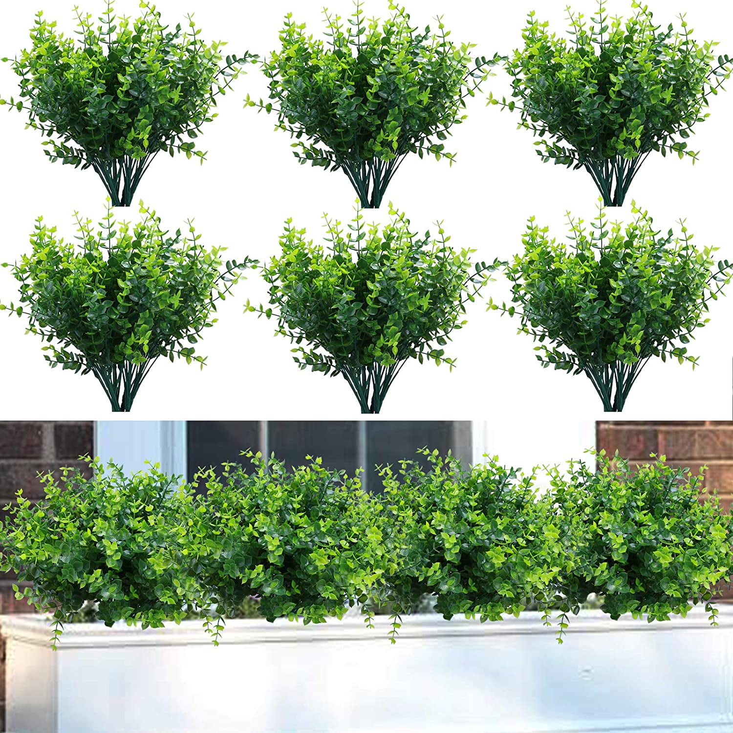 10-Pack Green Artificial Boxwood Stems for Outdoor Decor