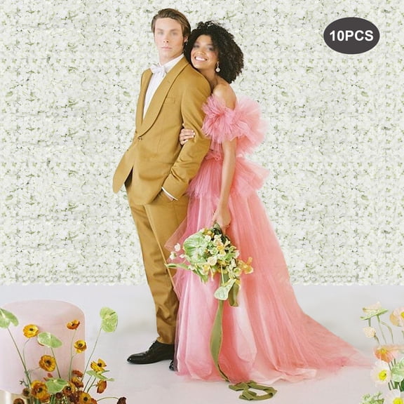 10-Pack Artificial Flower Wall Panels White Silk Floral Backdrop with Bendable Grid Back for DIY Wedding, Party, Home Decor