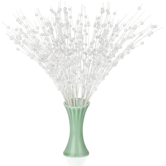 10 Pack Artificial Glitter Berry Stem Ornaments, 20 Inches Christmas Picks Decorative Glitter Sticks for Christmas Tree DIY Wreath Crafts Gift Fireplace Holiday Home Decor (White)