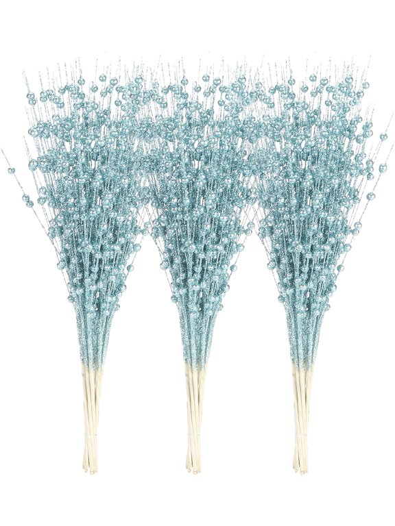 10-Pack Artificial Glitter Berry Stem Ornaments, Decorative Bead Sticks, Glittery Twigs, Picks, Branches for Christmas Tree, Small Vase, Holiday, Wedding, Party 17 Inches
