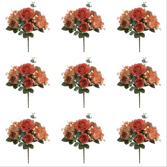 10 Pack Artificial Orange Flowers, Peony Silk Hydrangea Bouquet for Spring Summer Decor, Floral Arrangement for Table Centerpieces, Home, Living Room