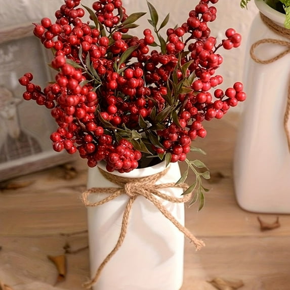 10 Pack Artificial Red Berry Stems Holly Christmas Berries for Festival Holiday Crafts and Home Decor, Red Berry Floral Christmas Tree Decorations