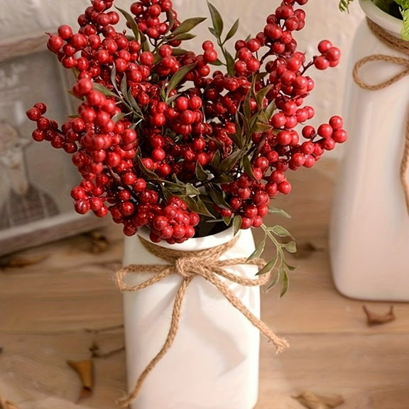 10 Pack Artificial Red Berry Stems Holly Christmas Berries for Festival Holiday Crafts and Home Decor, Red Berry Floral Christmas Tree Decorations