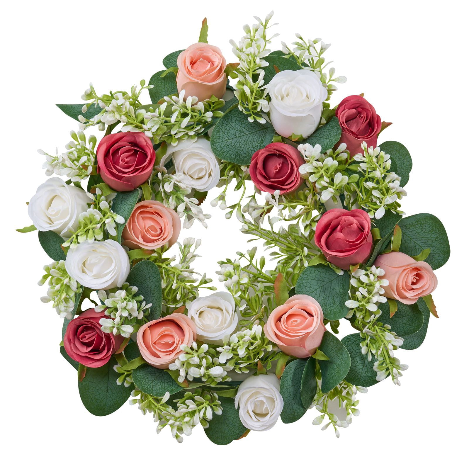 10-Pack Artificial Rose Wreaths 14" Diameter, Pink & White Silk Flowers, Fade-Resistant, for Wedding Party Valentine's Day Home Decor