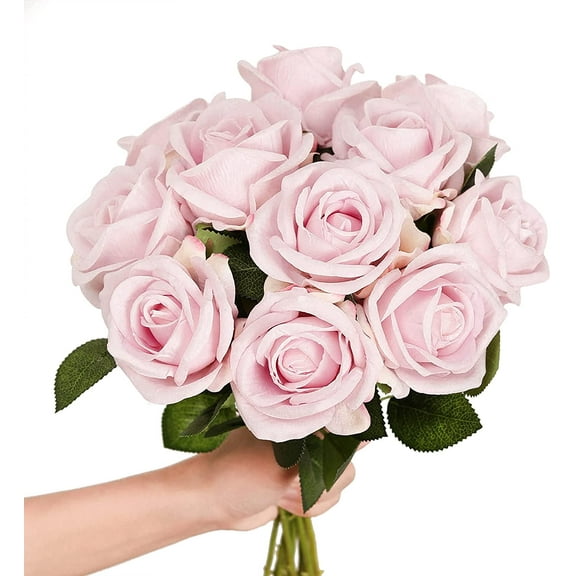 10 Pack Artificial Velvet Roses Fake Halloween Black Rose Silk Flowers with Stem Floral Gift for Thanksgiving Arrangement Party Home Decor-Black