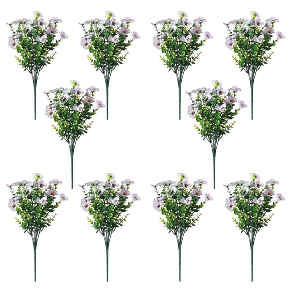 10-Pack Artificial Viola Flowers with Pinetree and Violet Stems Lifelike Faux Plants for Home Decor Wedding Party Centerpieces | Realistic Plastic Floral Arrangements for Indoor DIY Vase Decoration