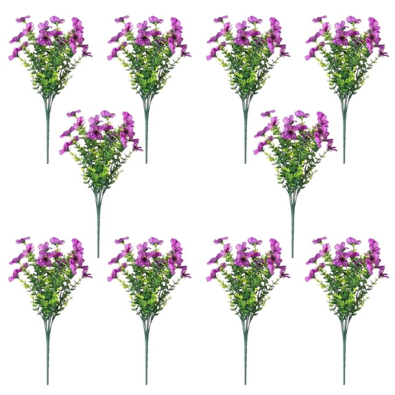 10-Pack Artificial Viola Flowers with Pinetree & Violet Stems,Lifelike Plastic Decor for Home,Wedding,or Party,No Maintenance Required,Realistic Injection Molded Design