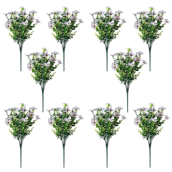 10-Pack Artificial Viola Flowers with Pinetree and Violet Stems Lifelike Decorative Plants for Home Decor New Artificial Bouquet Flowers, D