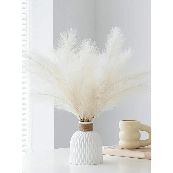 10-Pack Artificial White Reed Grass - Large Tall Fluffy Filler for Vase, Farmhouse & Boho Decor