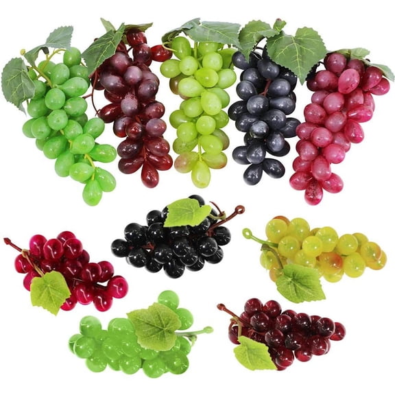 10 Pack Assorted Artificial Frosted Grape Clusters in Black Purple Red Green Yellow Green 6.3 Inch and 3.3 Inch