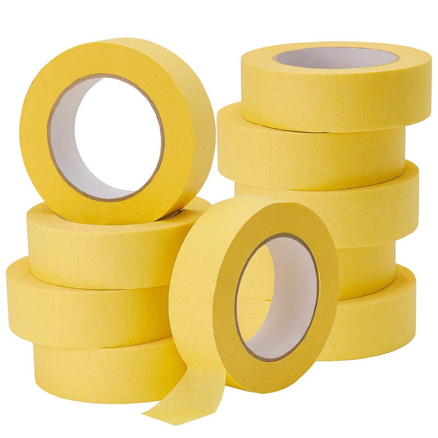 10-Pack Automotive Refinish Masking Tape Yellow 36mm x 55m, Cars Vehicles Auto Body Paint Tape, Automotive Painters Tapes Bulk Set 1.4-inch x 180-foot x 10 Rolls (600 Total Yards)