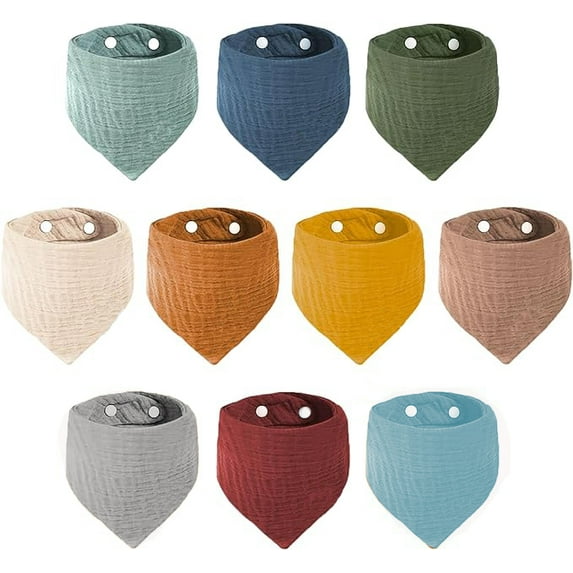 10 Pack Baby Muslin Bibs,Muslin Bandana Bibs for Baby Boys Girls,Soft Absorbent Bibs for Drooling Teething