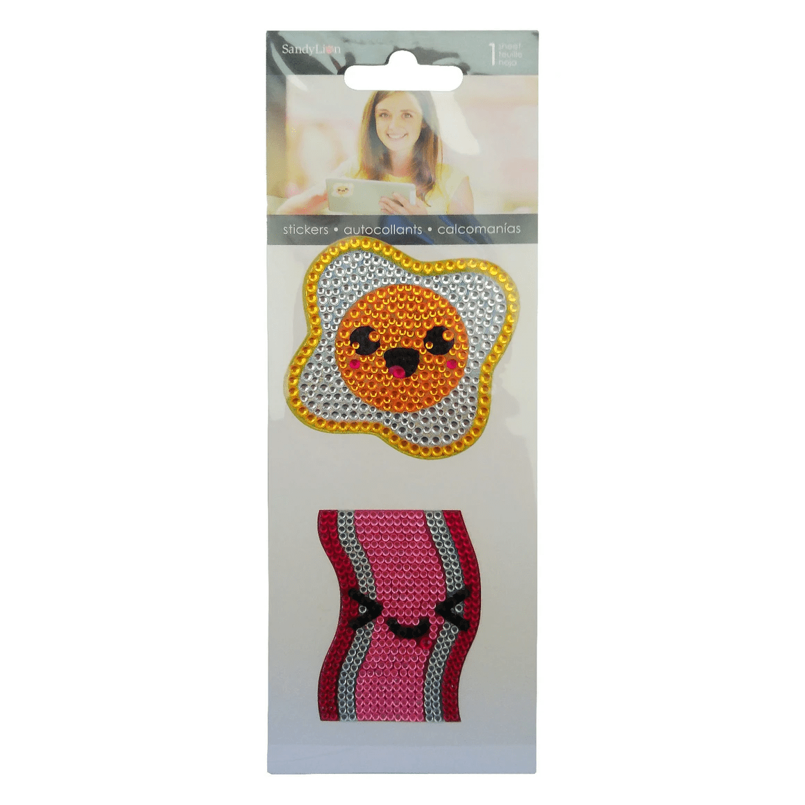 10 Pack Bacon and Eggs Rhinestone Stickers, Cute Sunny Side Up Egg, Meaty Bacon Stickers, Sparkling Rhinestone, Food Themed Accessory for Journals, Scrapbooks, Crafts, Collecting, Bulk, Yellow, Red