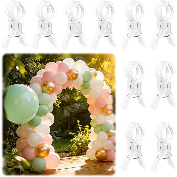 10 Pack Balloon Arch Clips for Backdrop, 3.5 Inch Clear Spring Clamp | Plastic Balloon Clips for Arch, Great for Backdrop Stand, Birthday Wedding Decoration, Hang-drying, Beach Towels, Photos