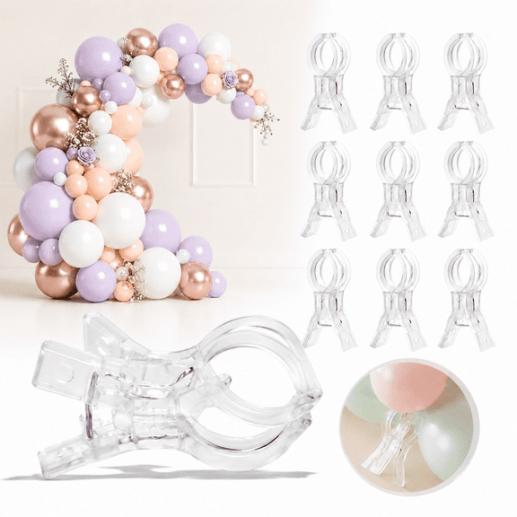 10 Pack Balloon Arch Clips for Backdrop Stand, 3.5 Inch Clear Balloon Clamps, Transparent Spring Clips for Balloon Garland, Party Decorations, Photography Backdrop, Wedding & Birthday Supplies