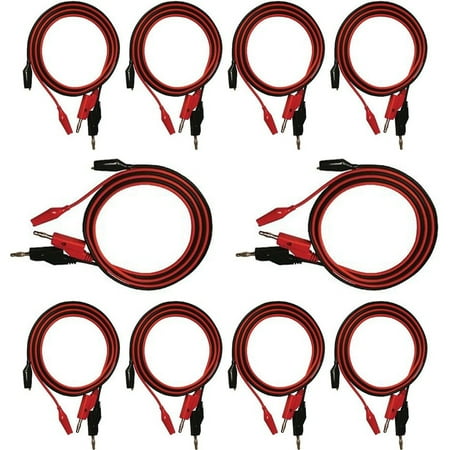 10 Pack Banana to Alligator Test Lead Sets, 3 Foot Length