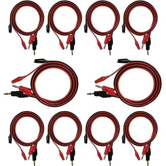 10 Pack Banana to Alligator Test Lead Sets, 3 Foot Length