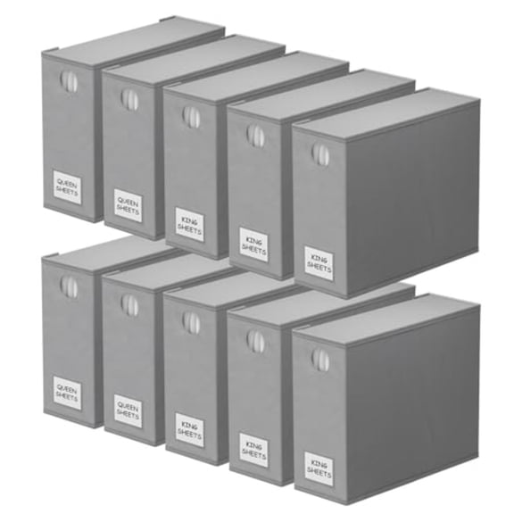10 Pack Bed Sheet Organizers and Storage Foldable Sheet Organizer for Linen Closet Sheets Set Folder Keeper with Window XL Queen King Size Organizing Bedding Container Gray