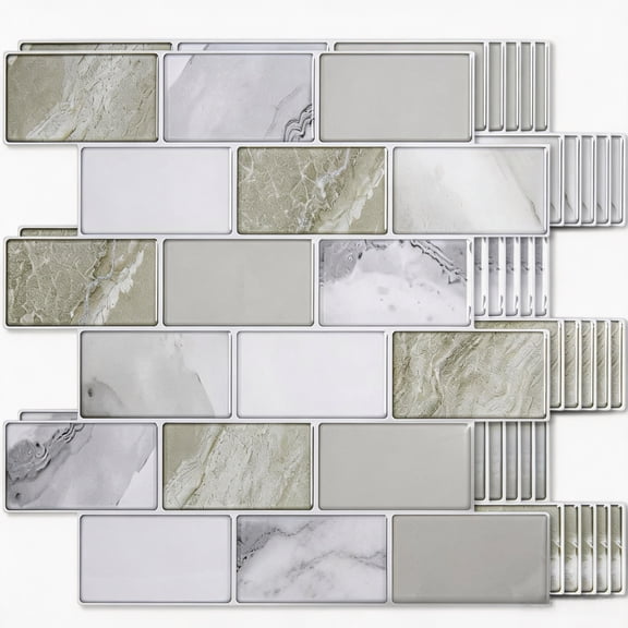 10-Pack Beige & White 12 x 12 Inch Peel and Stick Subway Backsplash Tile