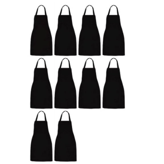 10 Pack Bib Apron - Unisex Black Apron Bulk with 2 Roomy Pockets Machine Washable for Kitchen Crafting Bbq Drawing