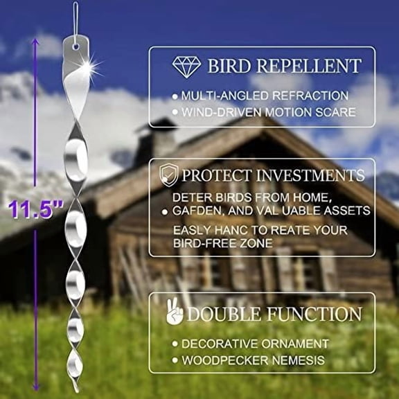 10 Pack Bird Deterrents for Outside, Bird Repellent Hanging Silver Plastic Reflectors Scare Rods, Garden Decorative Reflective Scare Birds Away, Like Woodpeckers, Pigeons and Geese