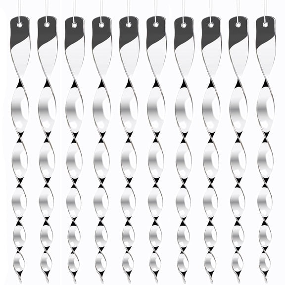 10 Pack Bird Deterrents for Outside, Bird Repellent Hanging Silver Plastic Reflectors Scare Rods, Garden Decorative Reflective Scare Birds Away, Like Woodpeckers, Pigeons and Geese