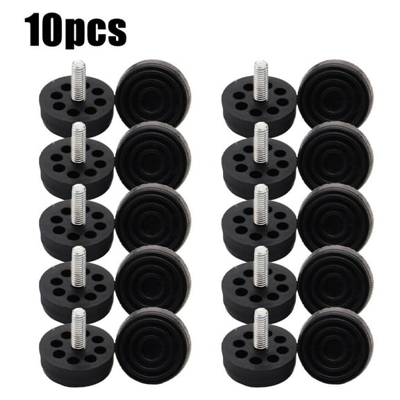 10 Pack Black Adjustable Height Furniture Foot Pads with Easy Grip Thread