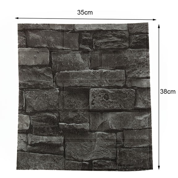 10-Pack Black Brick Pattern 3D Tile Brick Wall Sticker Set - Home Waterproof Anti-Collision Self-Adhesive Foam Board [35×38cm]