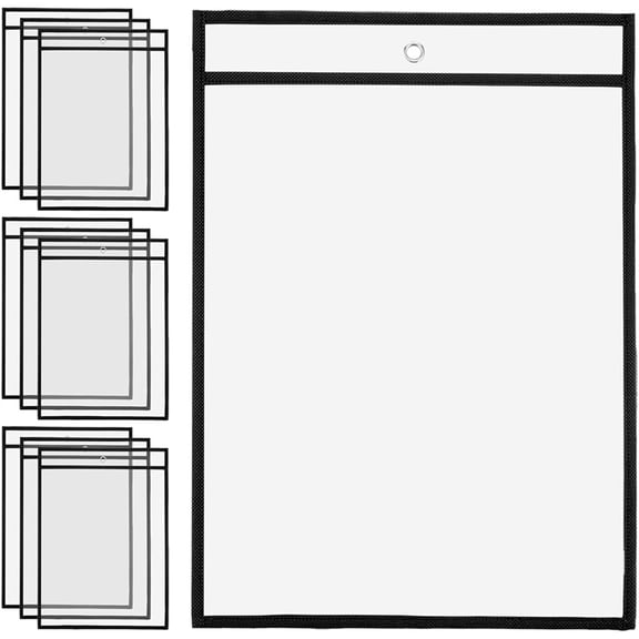 10 Pack Black & Clear Job Ticket Holders - PVC Plastic Sleeves for Work Orders, Shop Tickets, Waterproof and Reusable