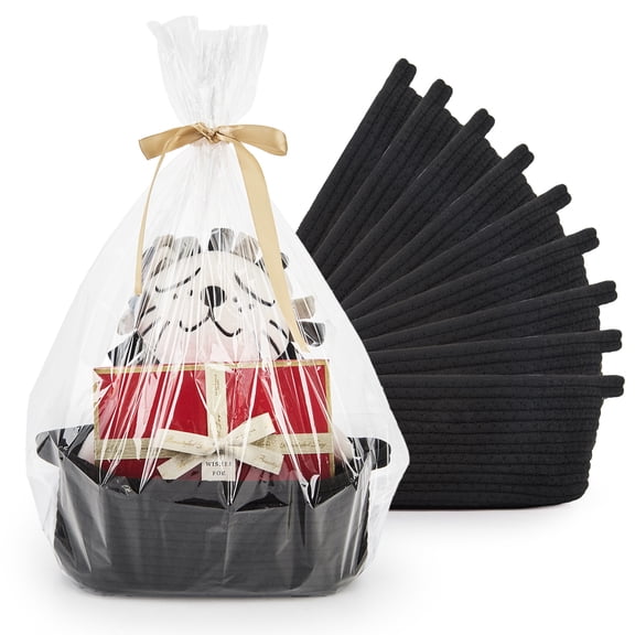 10-Pack Black Cotton Rope Woven Storage Baskets - Empty Decorative Gift Baskets for Baby Shower, Valentine's Day, Easter & Graduation