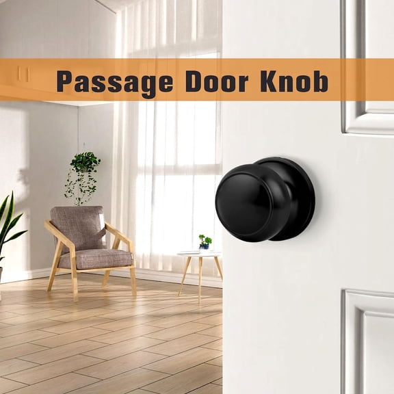 10 Pack Black Door Knobs, Keyless Flat Passage Knobs for Interior Hallway Closet Doors, Stainless Steel Matte Black with Round Rosette
