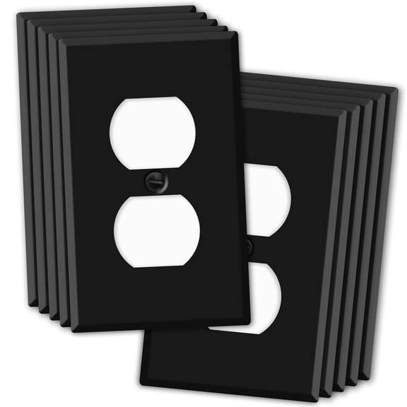 10 Pack Black Duplex Receptacle Metal Wall Plate, Metal Outlet Cover, 1-Gang Standard Size, 4.50" x 2.76", Matte Black Light Switch Covers, Made In USA, Corrosion Resistant, With Matching Screws