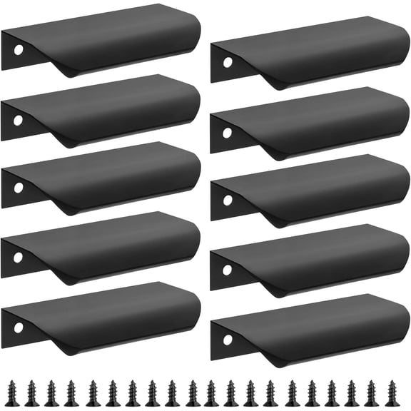 10 Pack Black Edge Finger Pulls for Cabinets 3.15" Kitchen Cabinet Pulls Handles Drawer Pulls Modern Aluminum Concealed Tab Pulls for Closet Door, Matte Black
