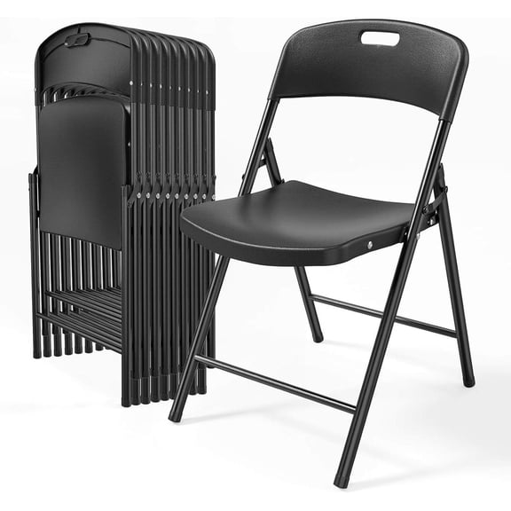 10-Pack Black Folding Chairs, Portable Seat with Sturdy Steel Frame for Indoor & Outdoor Use