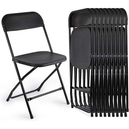 10 Pack Black Folding Chairs, Portable Stackable Commercial Foldable Chair, Indoor Outdoor Plastic Folding Chair for Events/Office/Home/Wedding/Party, 400lbs Capacity